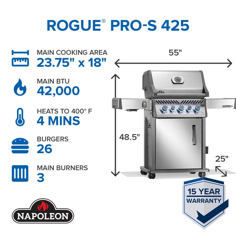 Napoleon Rogue PRO-S 425 Propane Gas Grill with Infared Burners 70500 BTU Stainless Steel, large image number 2