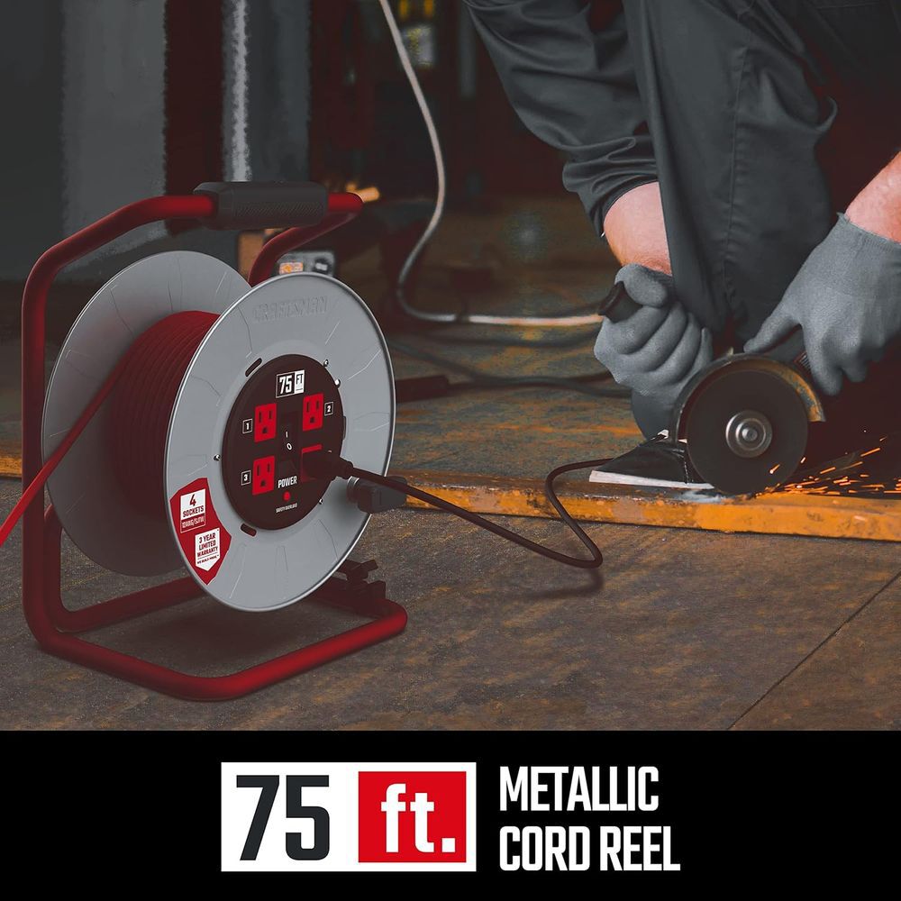 CRAFTSMAN 75 Foot Retractable Extension Cord Reel with 4 Outlets, large image number 6