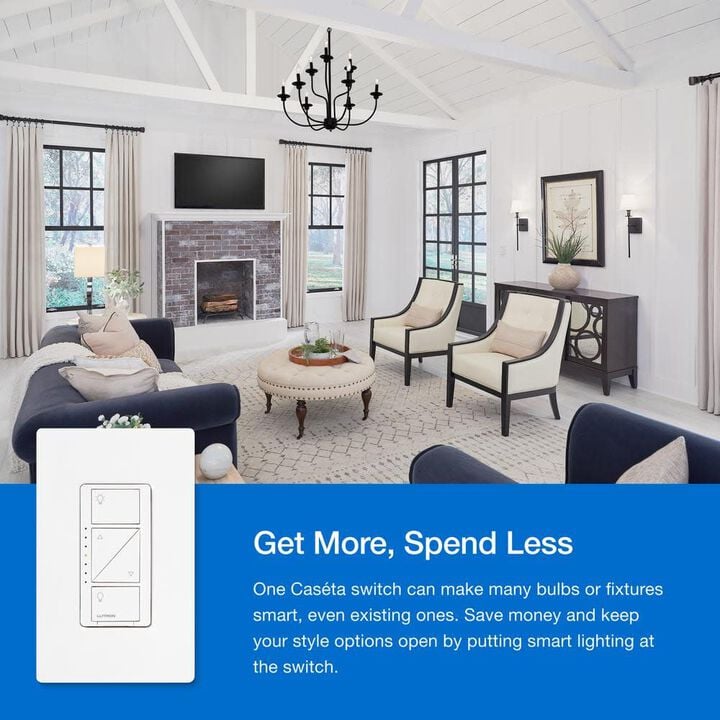 Lutron Caseta 120V 150W 1P Gloss White 3-Way Smart Dimmer Switch Kit, large image number 8