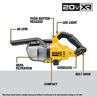 DEWALT 20V MAX Dry Hand Vacuum Cordless (Bare Tool), large image number 6