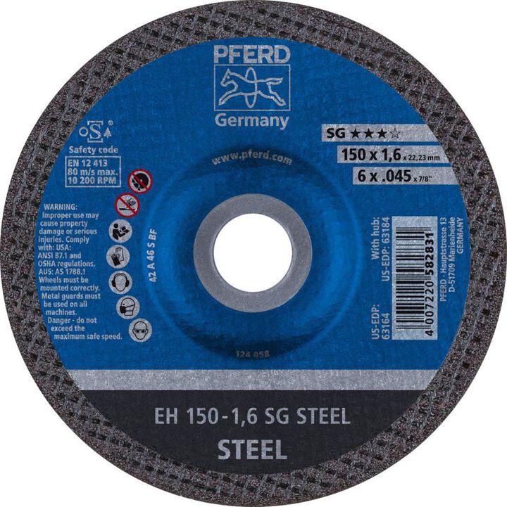Pferd 6in x .045in Cut-Off Wheel 7/8in A.H. - SG STEEL - Type 27, large image number 0