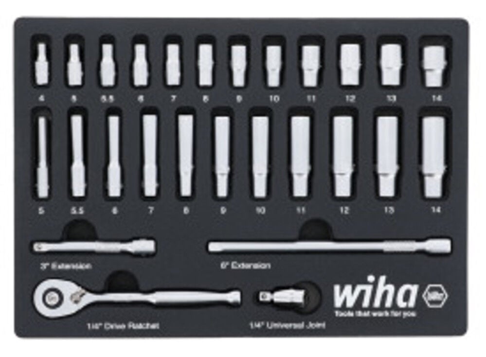Wiha 1/4 Drive Professional Socket Tray Set Metric 27pc, large image number 1