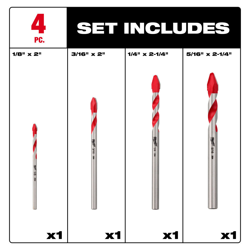 Milwaukee Hard Tile and Glass Bit Set 4 Pieces, large image number 3