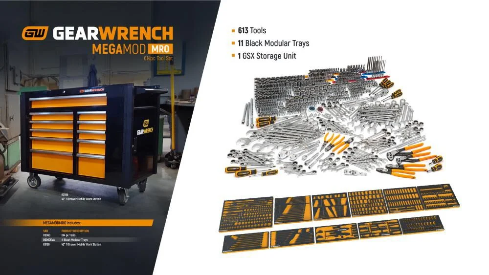 GEARWRENCH 614 Piece Master Mechanics Set with EVA Foam Trays & 42 inch 11 Drawer Industrial Mobile Work Station, large image number 3