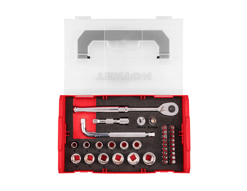 Tekton 3/8 Inch 12 Point Socket, Bit, and Ratchet Sets with Stacking Organizer, 35 Pieces, large image number 1