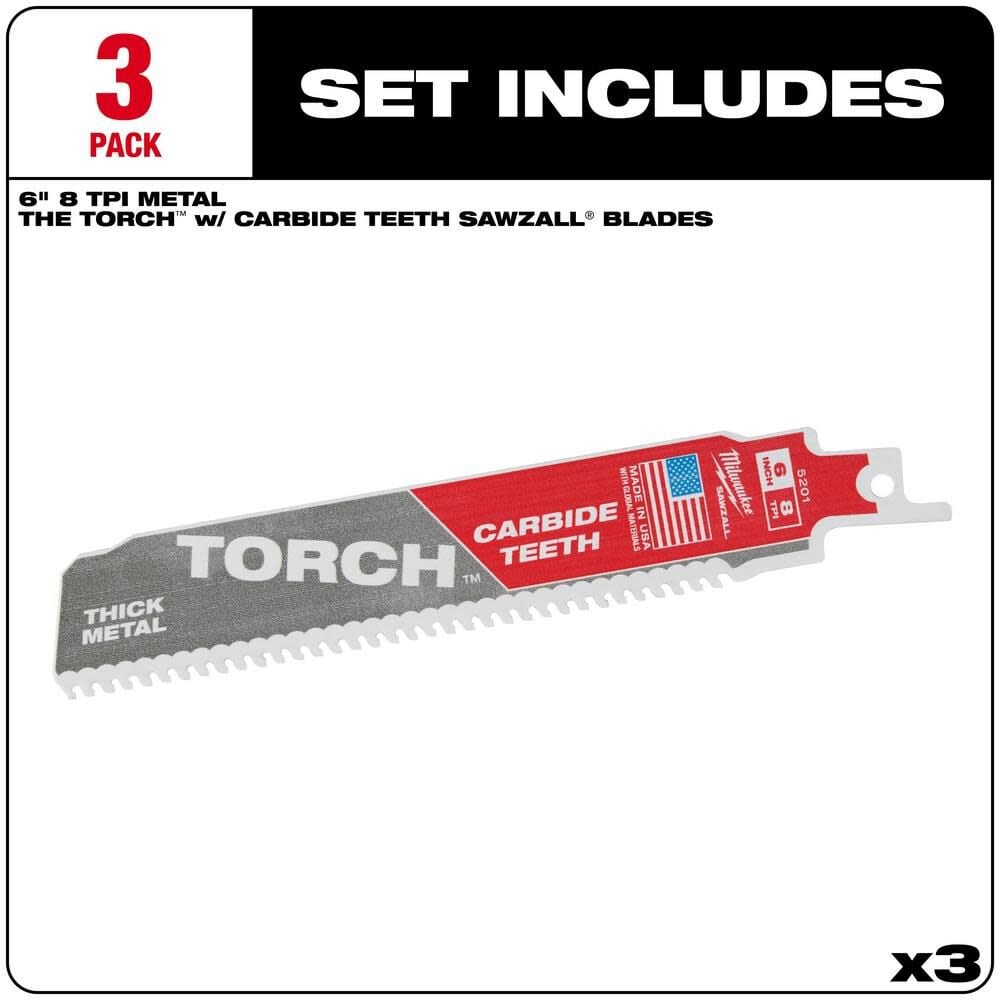 Milwaukee 6inch 8TPI The TORCH with Carbide Teeth SAWZALL Blade 3PK, large image number 2