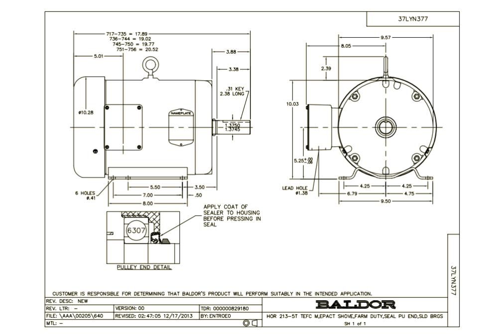Baldor-Reliance FDEM3710T 7.5HP 1770RPM 3PH 60HZ 213T 3738M TEFC F Premium Efficient Farm Duty Motor, large image number 3