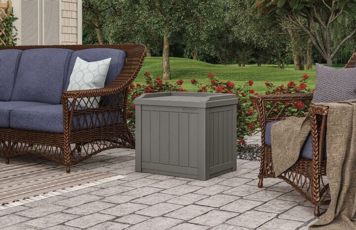 Suncast 22 Gallon Small Deck Box with Storage Seat, Stoney, large image number 3