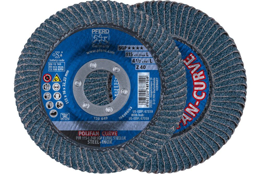 Pferd Flap Disc, 4-1/2 Inch x 7/8, Z SGP CURVE STEELOX, 40 Grit, Large Radius, Zirconia, large image number 1