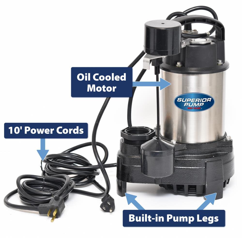 Superior Pump 1/2 HP Stainless Steel and Cast Iron Sump Pump with Vertical Switch, large image number 4