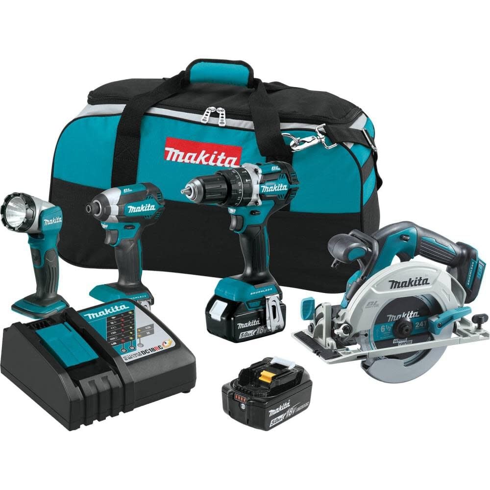 Makita 18V LXT Lithium-Ion Brushless Cordless 4-Pc. Combo Kit (5.0Ah) – XT446T