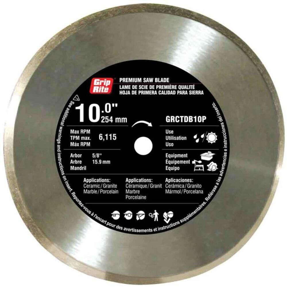 Grip Rite 10 Inch Premium Continuous Rim Diamond Blade for Tile – GRCTDB10P