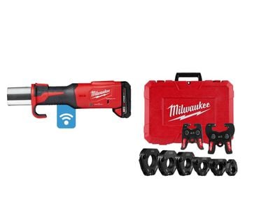 Milwaukee M18 FORCE LOGIC Press Tool with ONE-KEY & 1/2 Inch - 2 Inch IPS-P Pivoting Press Ring Kit Bundle