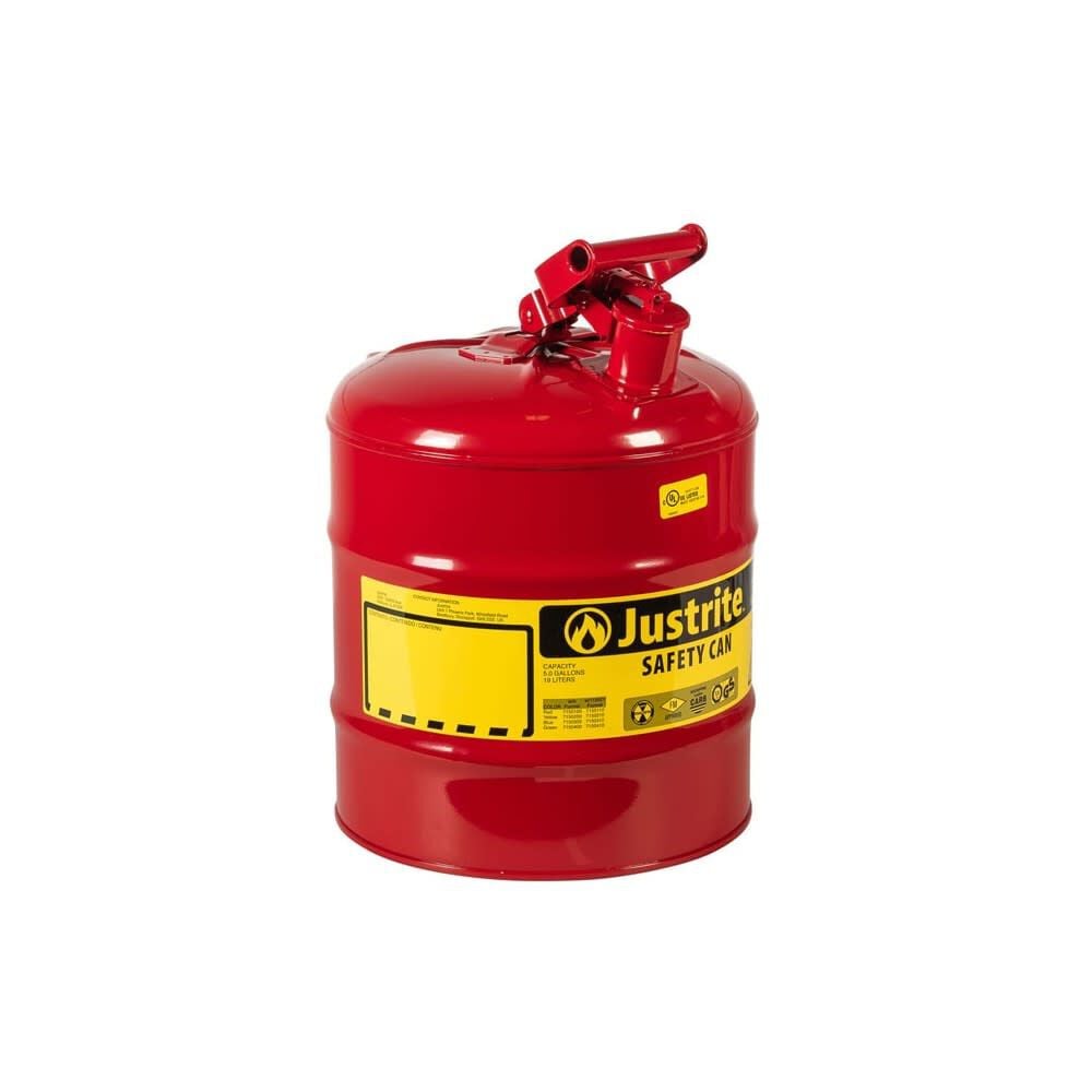 Justrite 5 Gal Steel Safety Red Gas Can Type I with Flame Arrester – 7150100