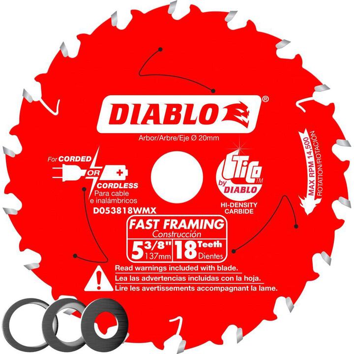 Diablo Tools 5-3/8 inch x 18 Tooth ATB Fast Framing Circular Saw Blade with 20mm Arbor, large image number 0