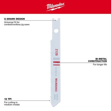 Milwaukee 2-3/4 in. 18 TPI Bi-Metal Jig Saw Blades 5PK, large image number 3
