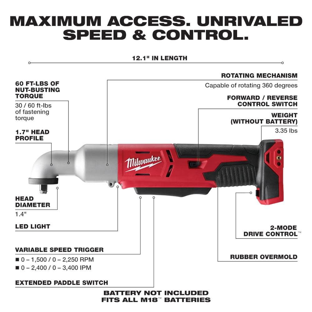 Milwaukee M18 2 Speed 3 8 In Right Angle Impact Wrench Bare Tool 2668 20 - Image 2