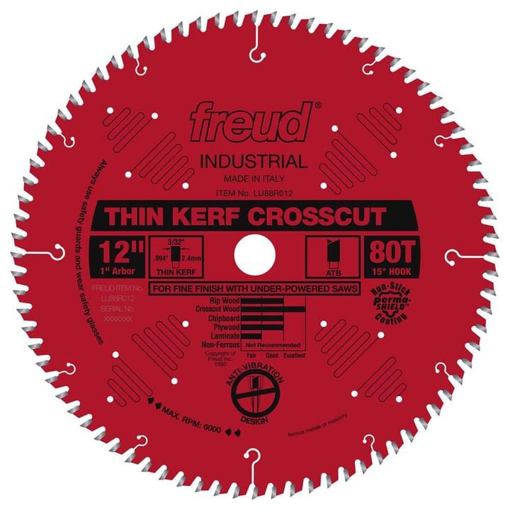 Freud 12in Thin Kerf Fine Finish Crosscut Blade with Perma-SHIELD Coating, large image number 0