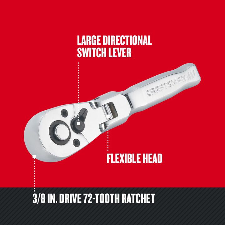 CRAFTSMAN Flex Head Ratchet, Stubby, Sea, 72-Tooth, 3/8 Inch Drive, large image number 1