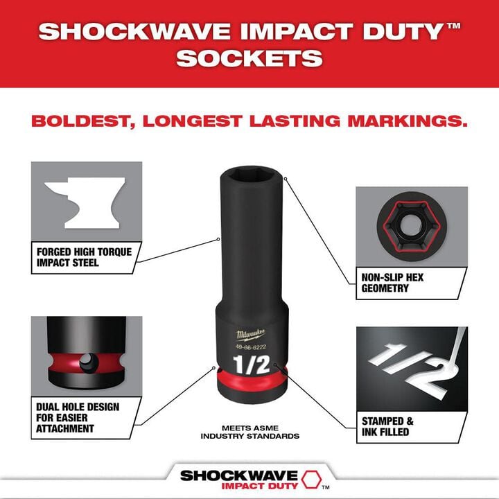 Milwaukee SHOCKWAVE Impact Duty Socket 1/2 Dr 27pc SAE/MM Tray Set, large image number 6