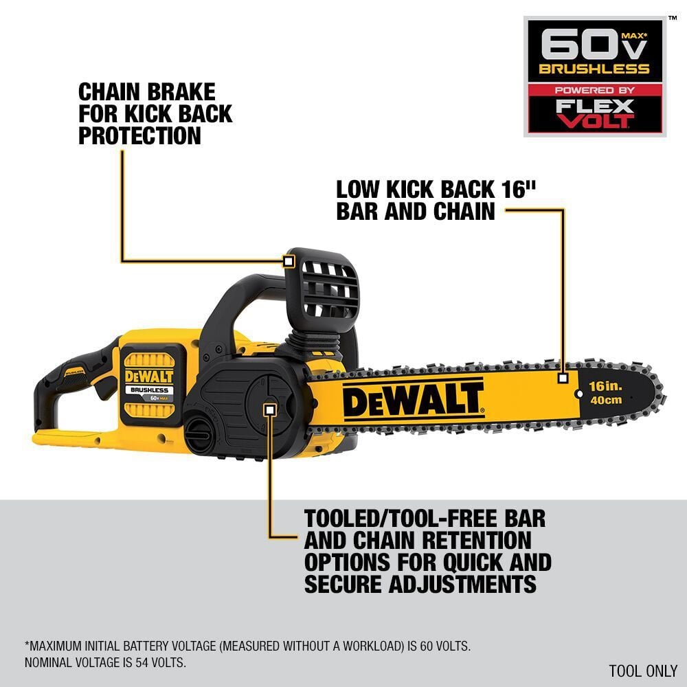 DEWALT FLEXVOLT 16inch Chainsaw 60V MAX (Bare Tool), large image number 2