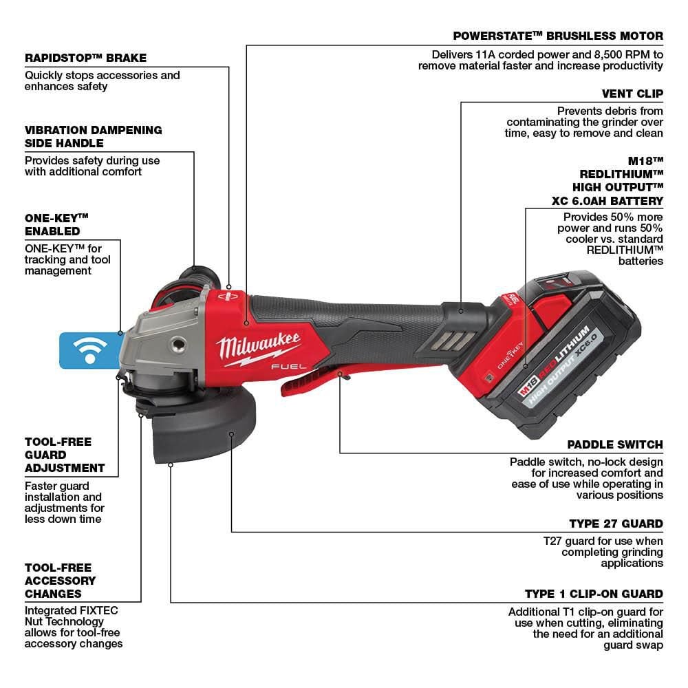 Milwaukee M18 Fuel 4 1 2inch 5inch Braking Grinder Paddle Switch No Lock Kit 2882 22 Simolary simolary.com 8