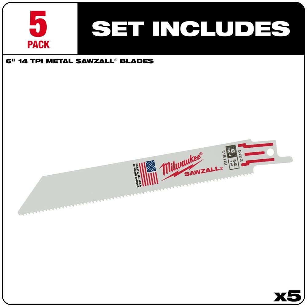 Milwaukee 6 in. 14 TPI Thin Kerf SAWZALL Blades 5PK, large image number 2