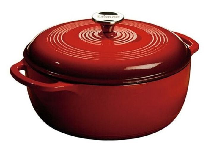 Lodge Cast Iron 6 Qt 10.5 Inch Red Essential Enamel Cast Iron Dutch Oven