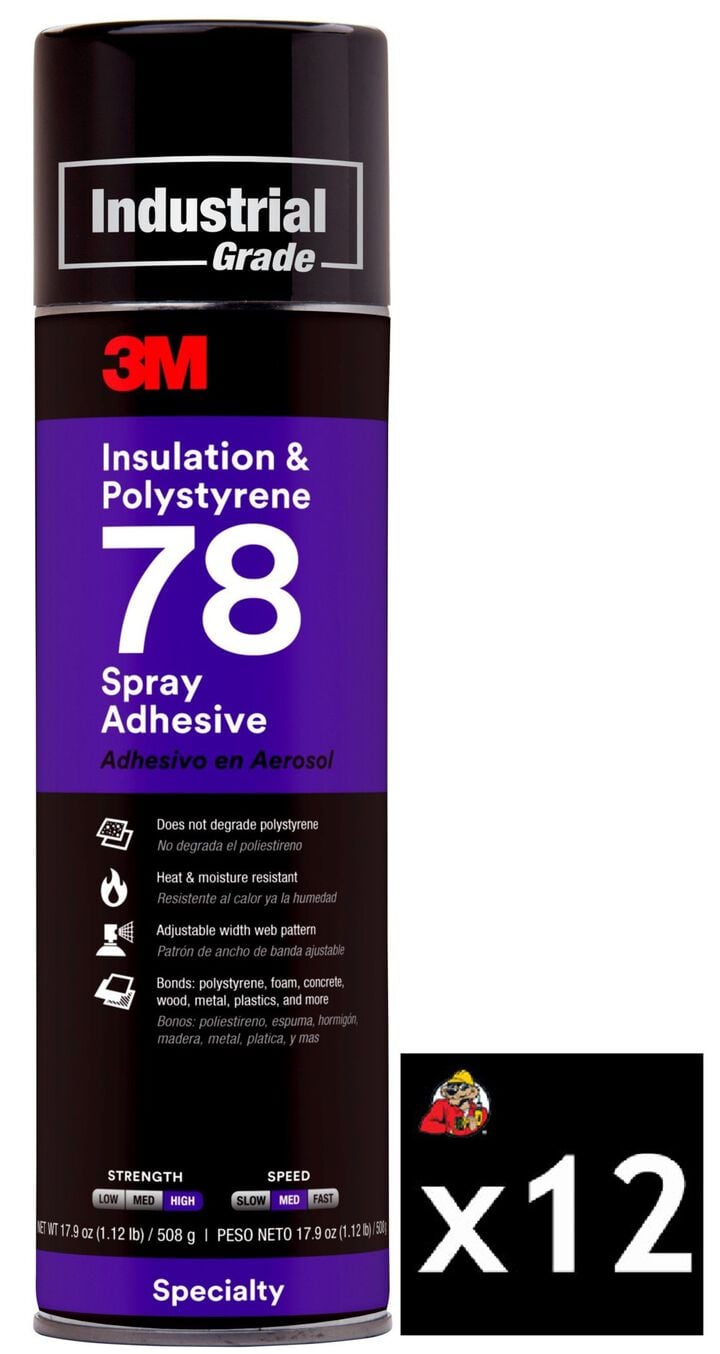 3M Polystyrene Insulation 78 Spray Adhesive Clear Pack of 12