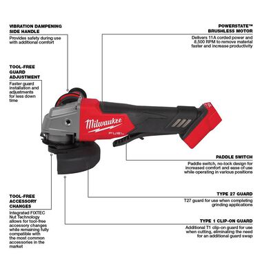 Milwaukee M18 FUEL 4-1/2inch / 5inch Grinder Paddle Switch No-Lock-Reconditioned (Bare Tool), large image number 2