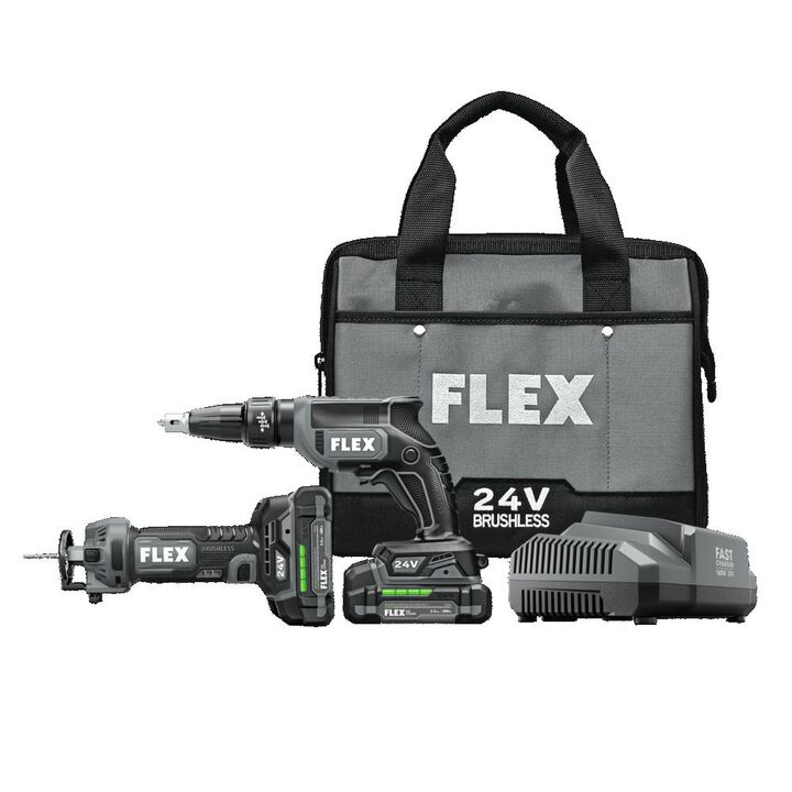FLEX 24V 2 Tool Combo Kit Drywall Screw Gun & Cut Out Tool, large image number 2