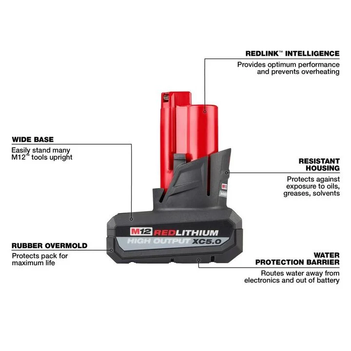 Milwaukee M12 REDLITHIUM XC 12V 5Ah Lithium Ion Power Tool Battery Pack, large image number 2