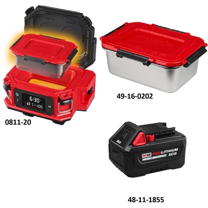 Milwaukee M18 Jobsite Lunch Warmer (Bare Tool) with PACKOUT Compatibility, REDLITHIUM HIGH OUTPUT XC5 Battery and Stainless Steel Container Bundle, large image number 1