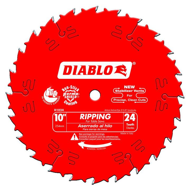 Diablo Tools 10 inch x 24 Tooth ATB Ripping Table Saw Blade with 5/8 inch Arbor