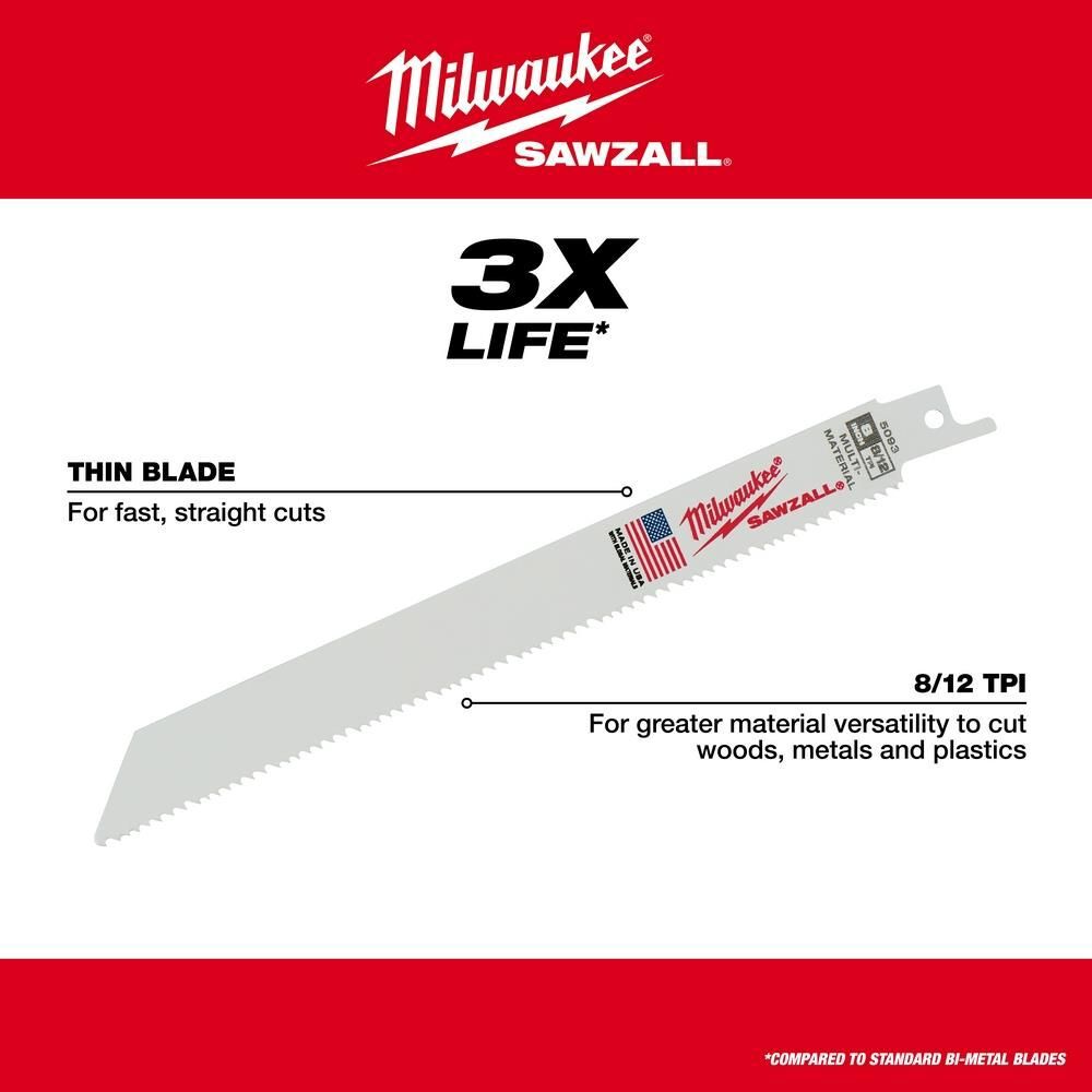 Milwaukee 12 in. 8/12 TPI SAWZALL Blades 5PK, large image number 6