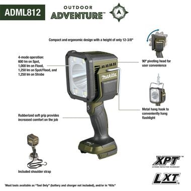 Makita Outdoor Adventure 18V LXT LED Flashlight Spotlight (Bare Tool), large image number 12