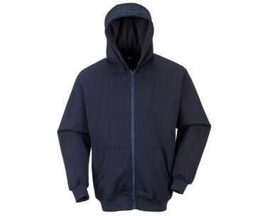 Portwest Navy Fire Resistant Zipper Front Hooded Sweatshirt - Medium