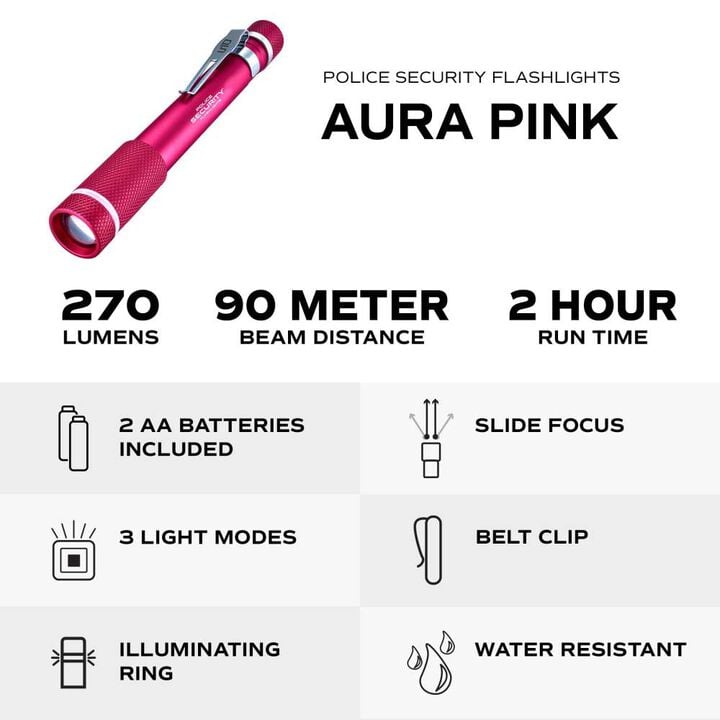 Police Security AURA 270 Lumens 2AAA Alkaline Pink Battery Powered Penlight, large image number 5