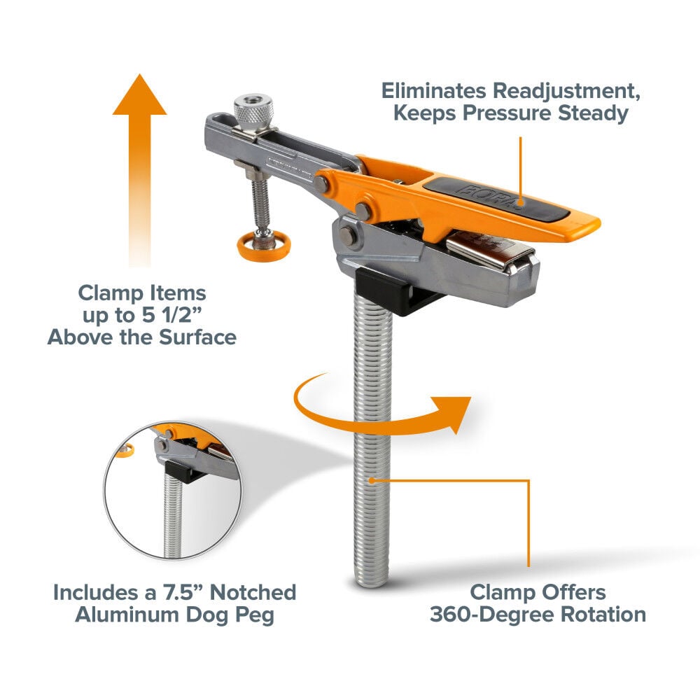 Bora Portamate Auto Adjust Horizontal Dog Clamp 3/4 Inch x 7-1/2 Inch Post, large image number 3