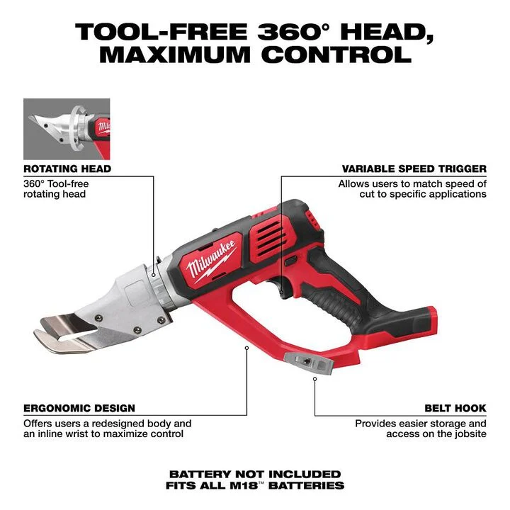 Milwaukee M18 Cordless 18 Gauge Single Cut Shear (Bare Tool), large image number 2