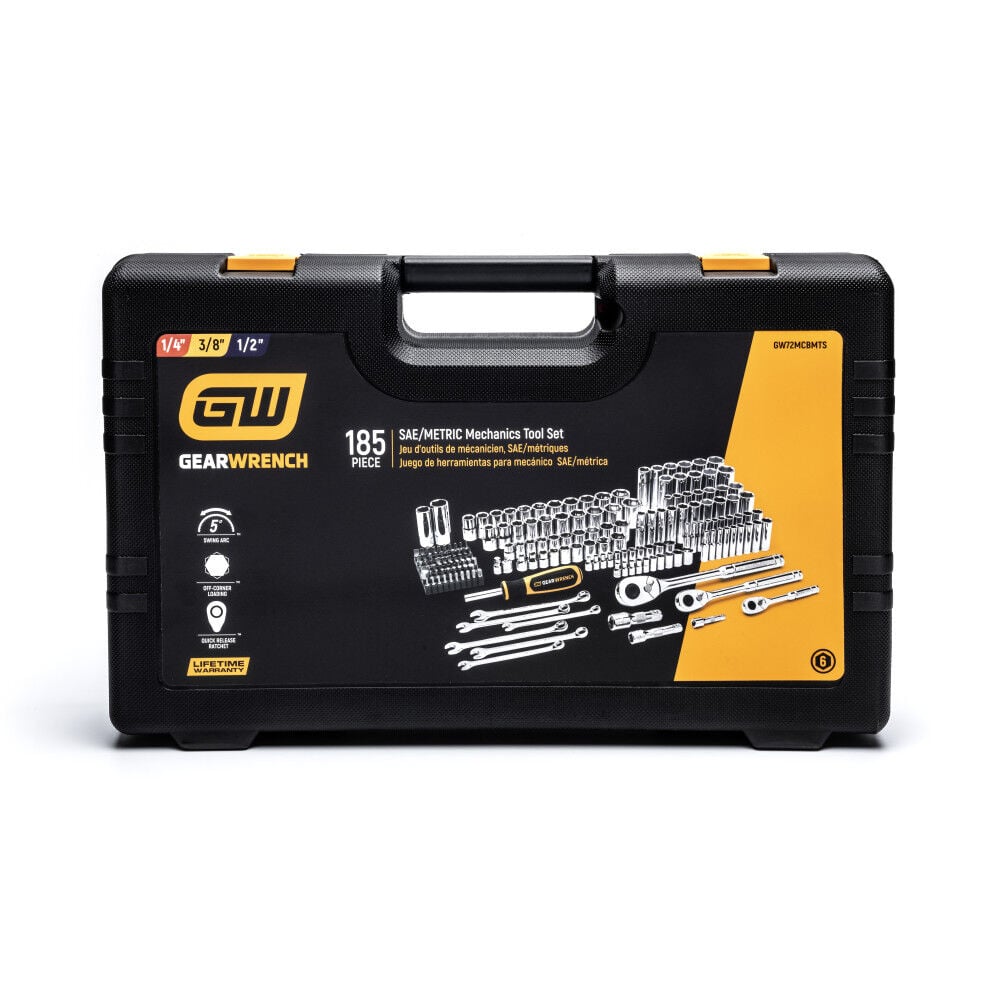 GEARWRENCH 1/4 Inch, 3/8 Inch , 1/2 Inch SAE/MM Mechanics Hand Tool Set, 185 Piece, large image number 4