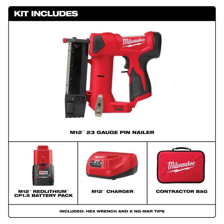 Milwaukee M12 23 Gauge Pin Nailer Kit, large image number 2