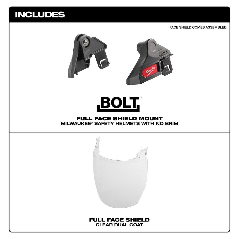 Milwaukee BOLT Full Face Shield Clear Dual Coat Lens Compatible with Safety Helmet No Brim, large image number 5