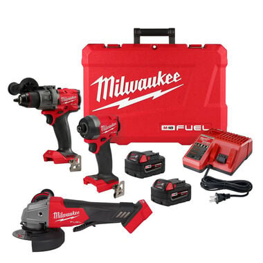 Milwaukee M18 FUEL 1/2 Inch Hammer Drill, 1/4 Inch Impact Driver & 4-1/2 Inch / 5 Inch Grinder Combo Kit Bundle