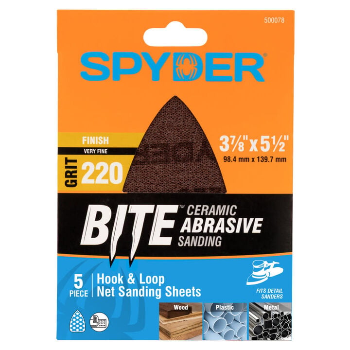 Spyder Detail Sander, 220 Grit Ceramic Net, 3-7/8 Inch Mouse, 5 Pieces