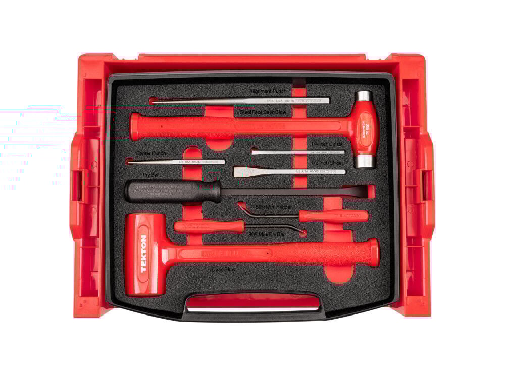 Tekton Hammers, Pry Bars, Punches, and Chisels Set, Rack/Drawer (9 Piece) - OLB94701