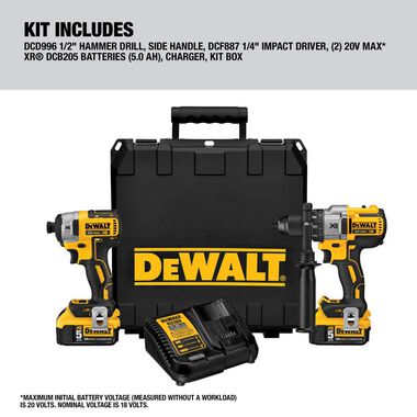 DEWALT DW 20V MAX XR Hammer Drill & Impact Driver Combo Kit, large image number 3