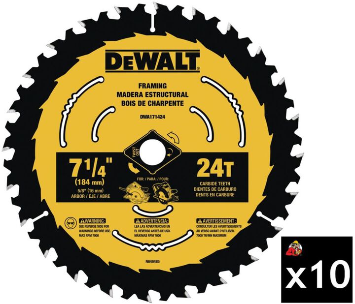 DEWALT ToughTrack 7 1/4 Inch 24T  Pack of 10 Circular Saw Blades, large image number 0