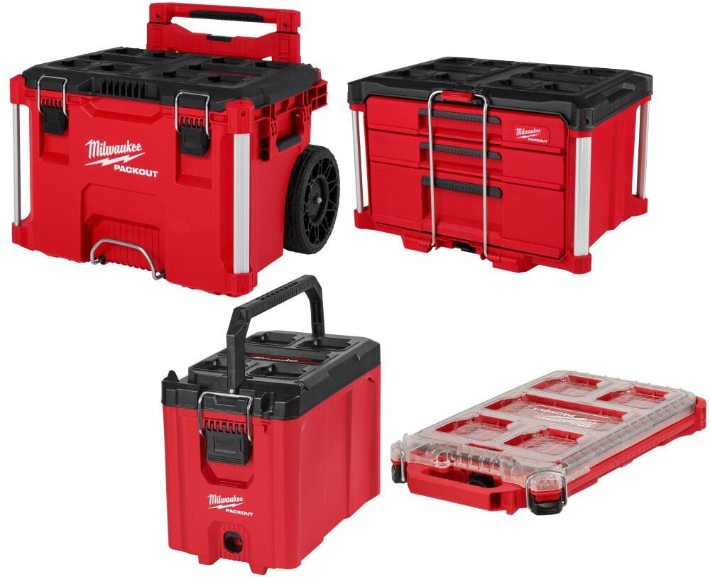 Milwaukee PACKOUT Rolling Tool Box Multi Depth 3 Drawer Tool Box Compact Tool Box & Compact Low Profile Organizer Bundle – MIL000011690