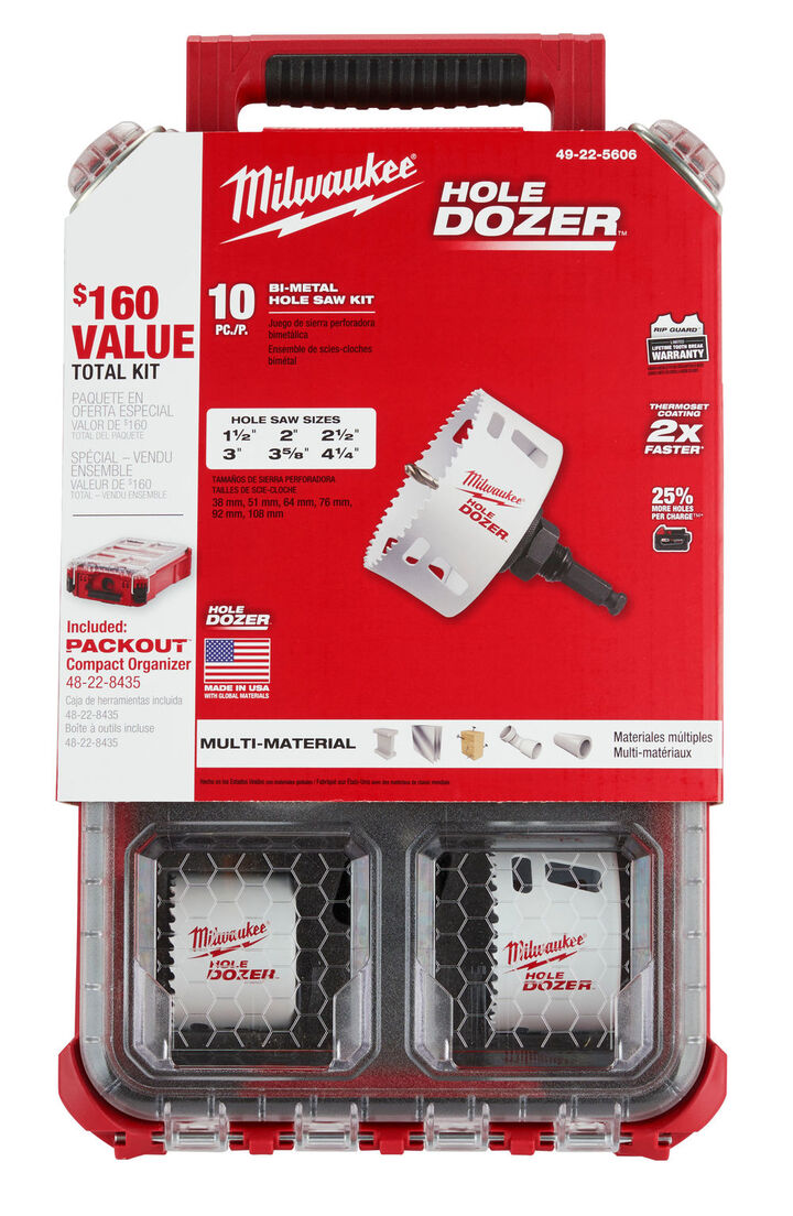 Milwaukee HOLE DOZER Bi-Metal Hole Saw Kit with PACKOUT Compact Organizer - 10PC, large image number 13